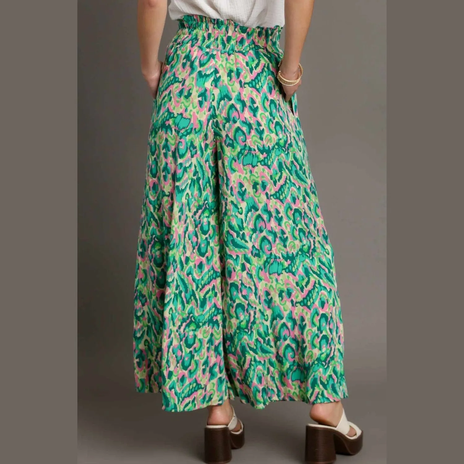 Mixed Print High Waist Wide Leg Pants