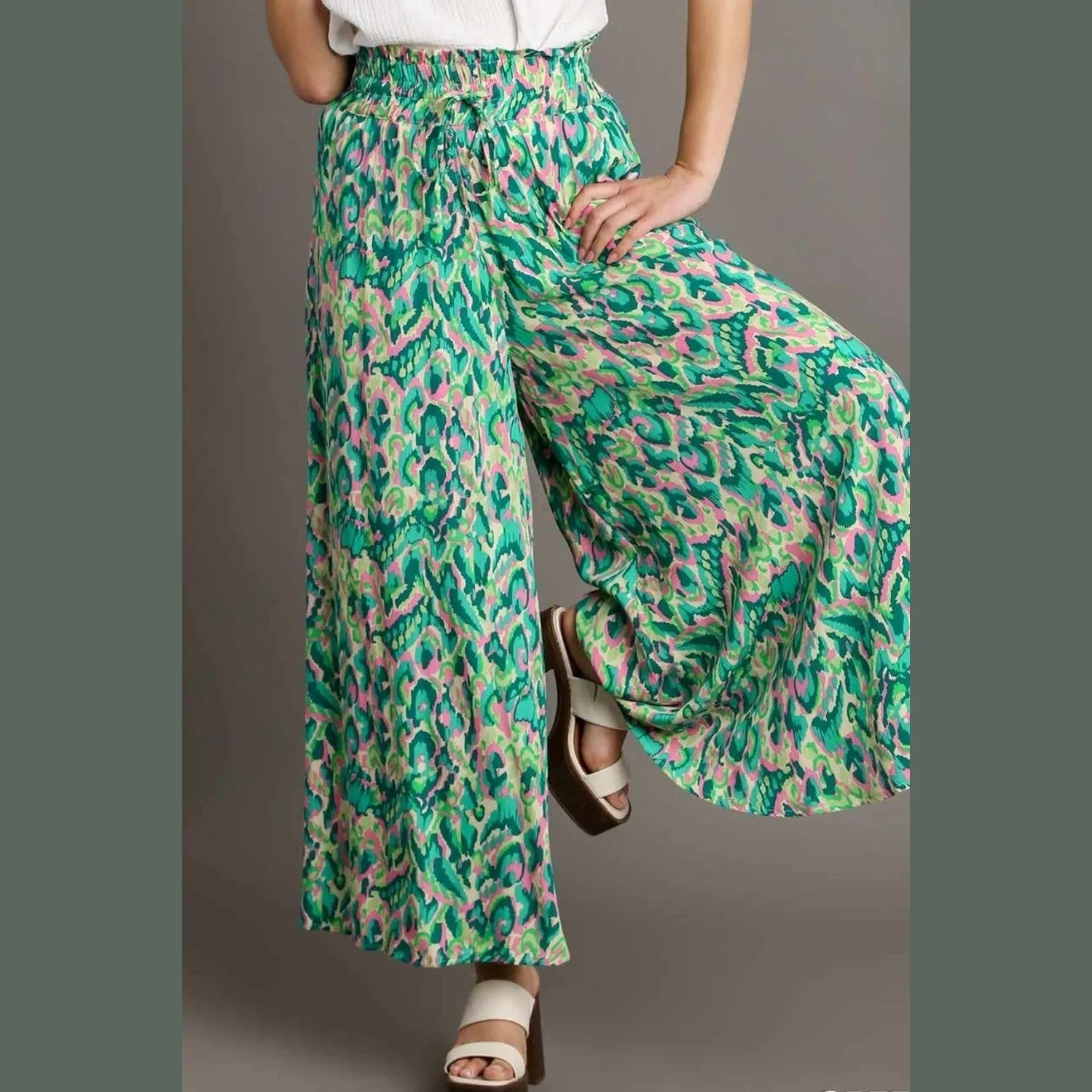 Mixed Print High Waist Wide Leg Pants