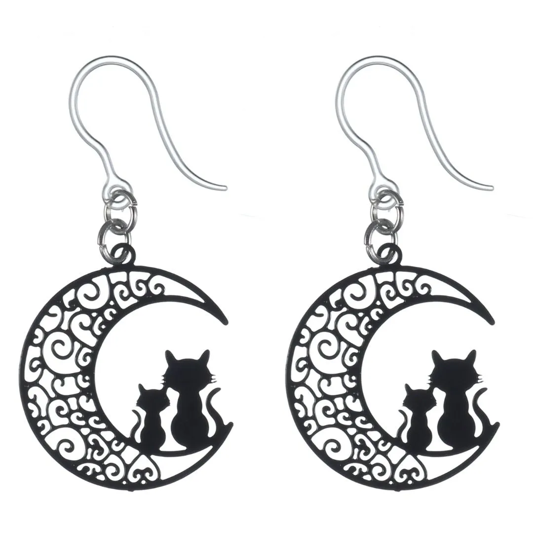 Moon Cats Dangles Hypoallergenic Earrings for Sensitive Ears Made with Plastic Posts