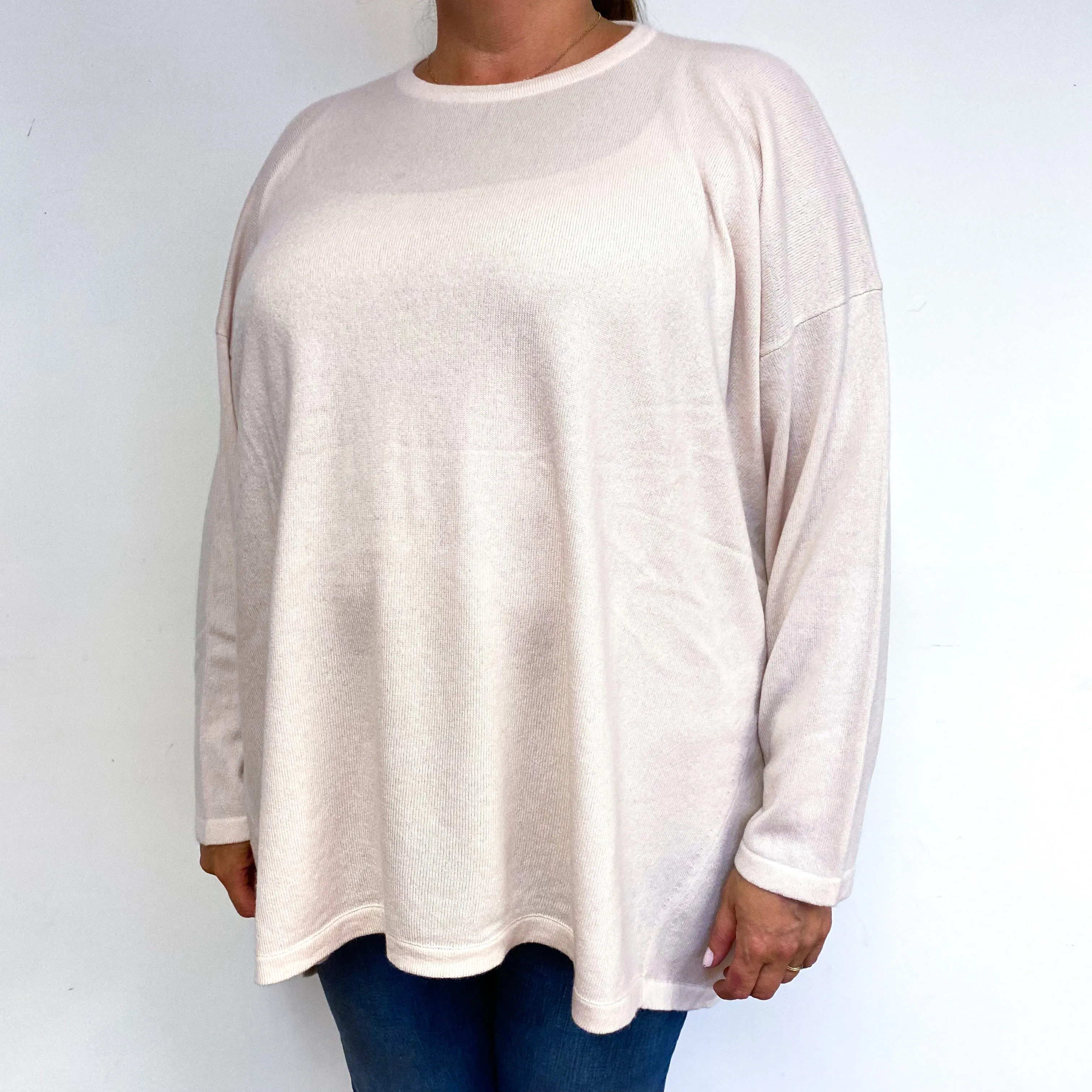 Pale Pink Slouchy Cashmere Crew Neck Jumper XXXL