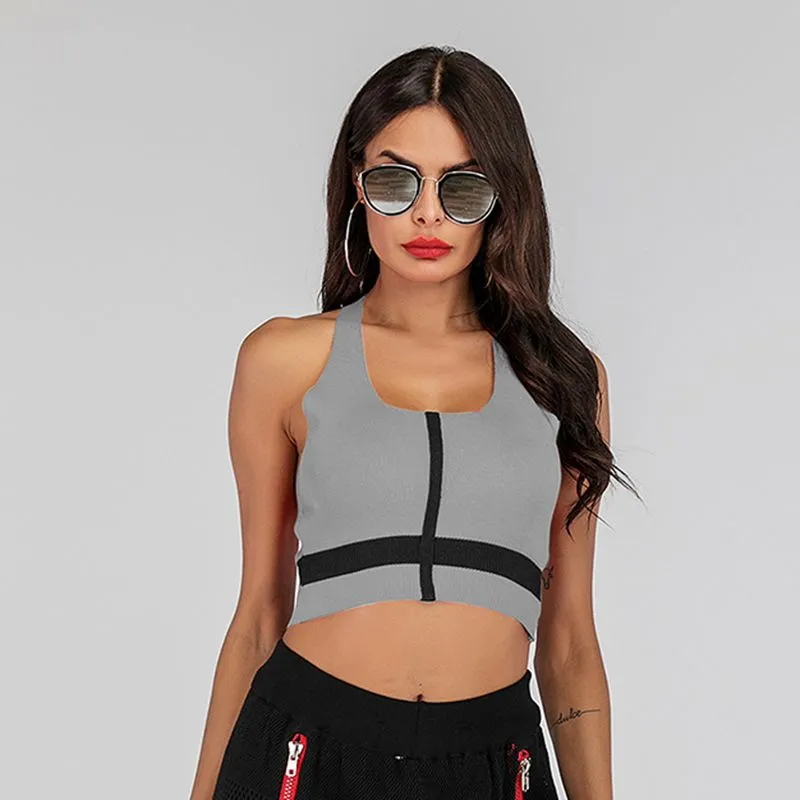 PEOPLETERRITORY popular 2025 new knitted vest women's outer wear short navel-exposed hollow neck-hanging contrasting suspender top
