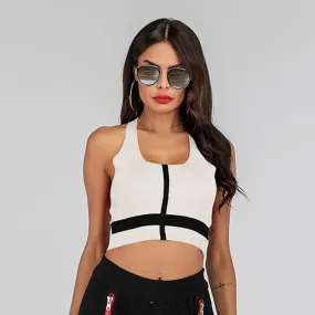 PEOPLETERRITORY popular 2025 new knitted vest women's outer wear short navel-exposed hollow neck-hanging contrasting suspender top