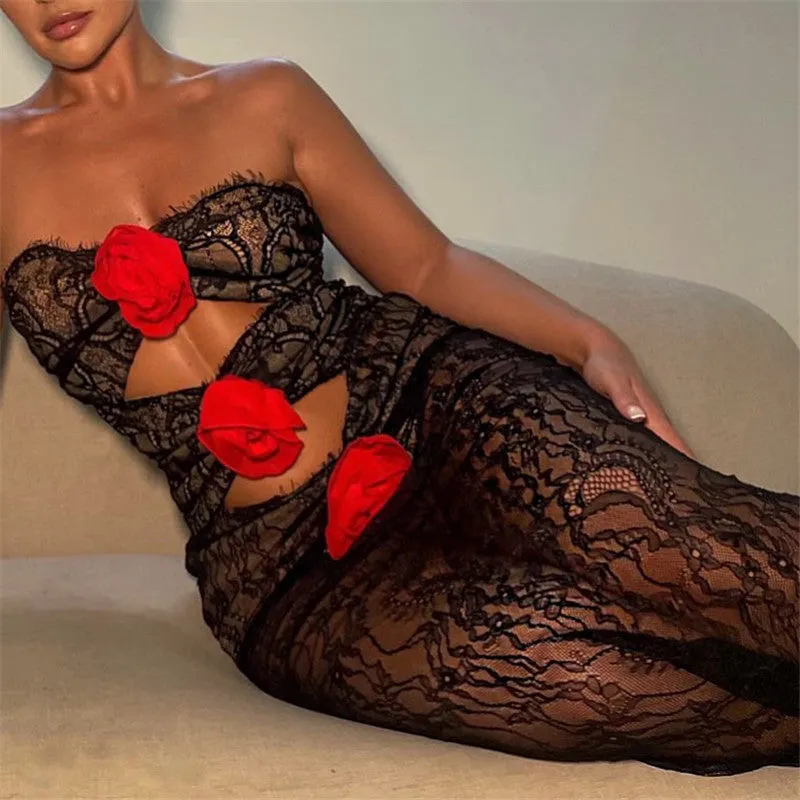 Shannon Hollow Out 3D Flower Maxi Dress
