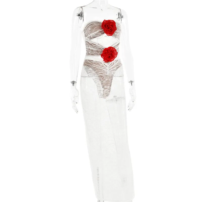 Shannon Hollow Out 3D Flower Maxi Dress