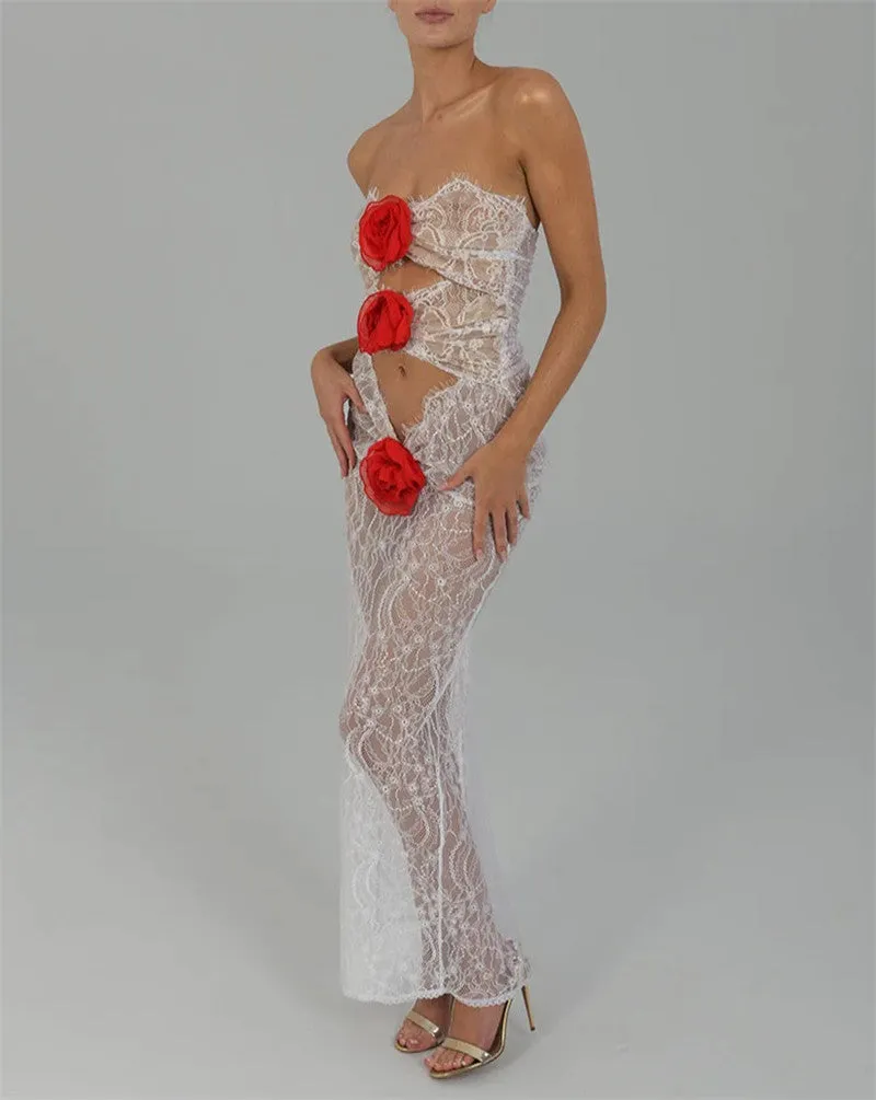 Shannon Hollow Out 3D Flower Maxi Dress