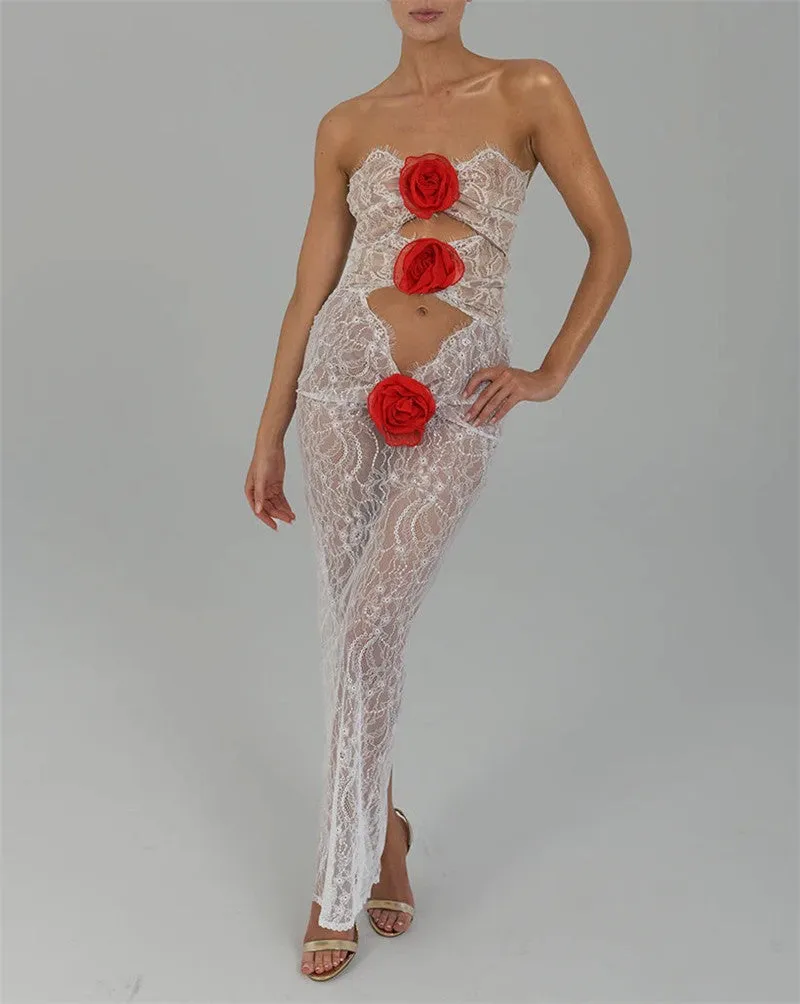 Shannon Hollow Out 3D Flower Maxi Dress