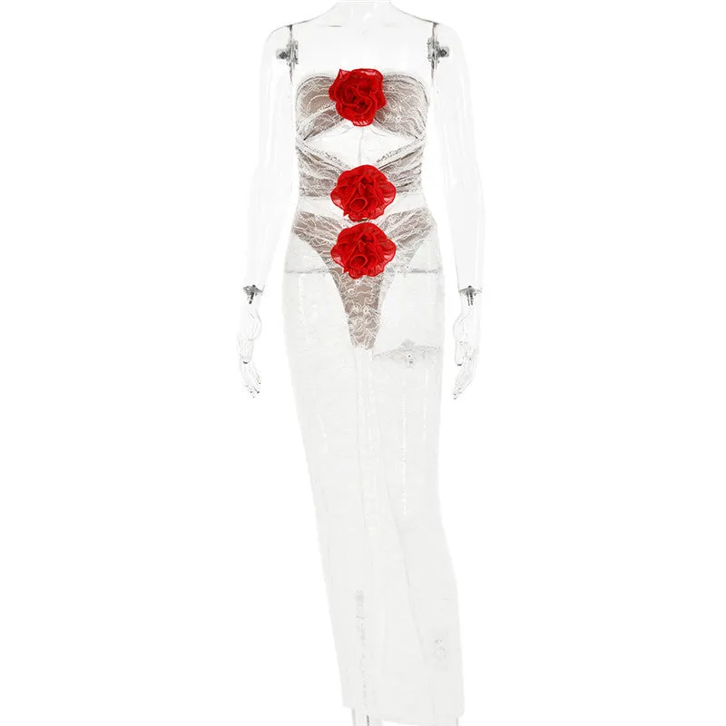 Shannon Hollow Out 3D Flower Maxi Dress