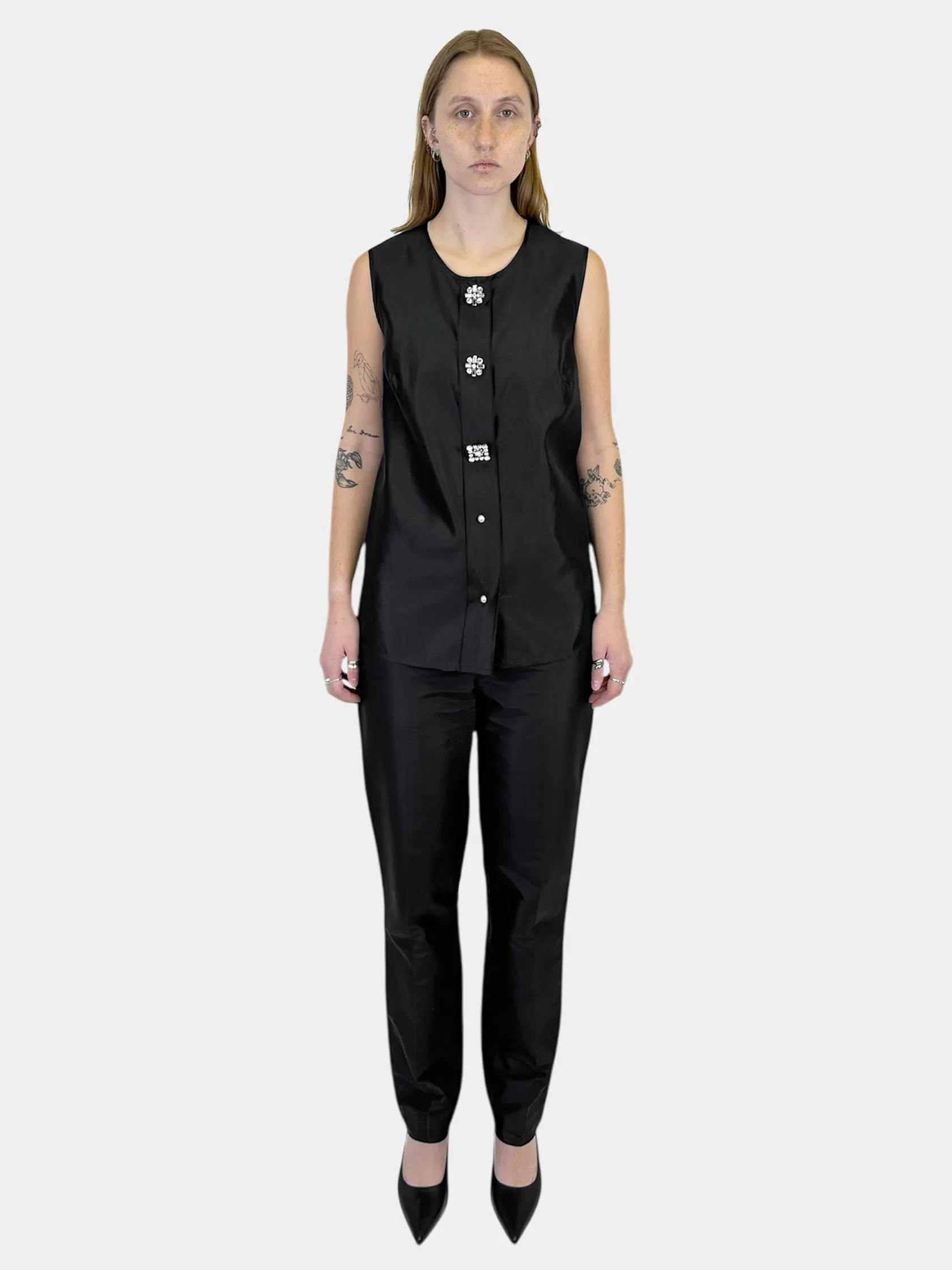 Silk Button-Up 2-Piece Set - Size 4