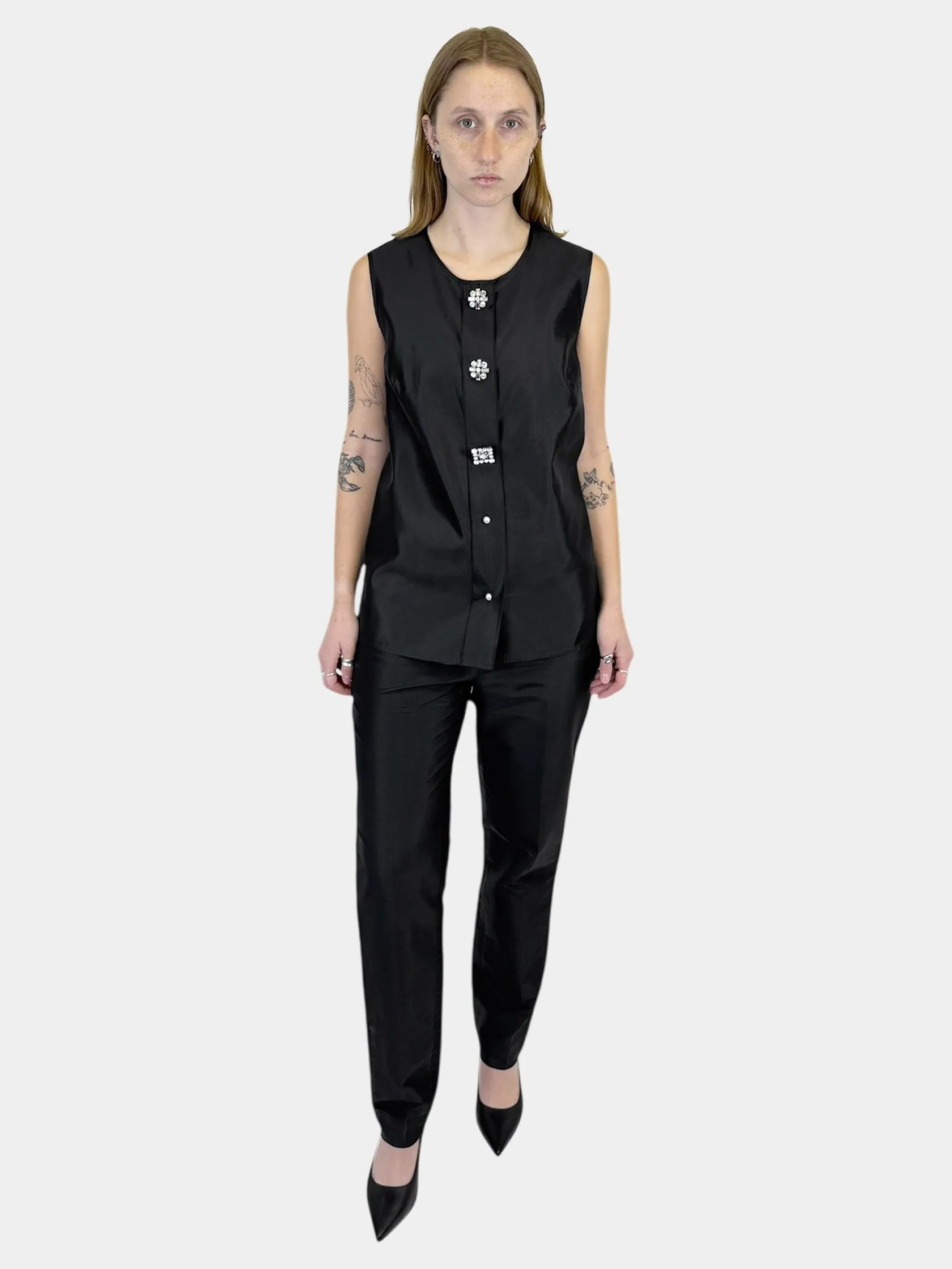 Silk Button-Up 2-Piece Set - Size 4