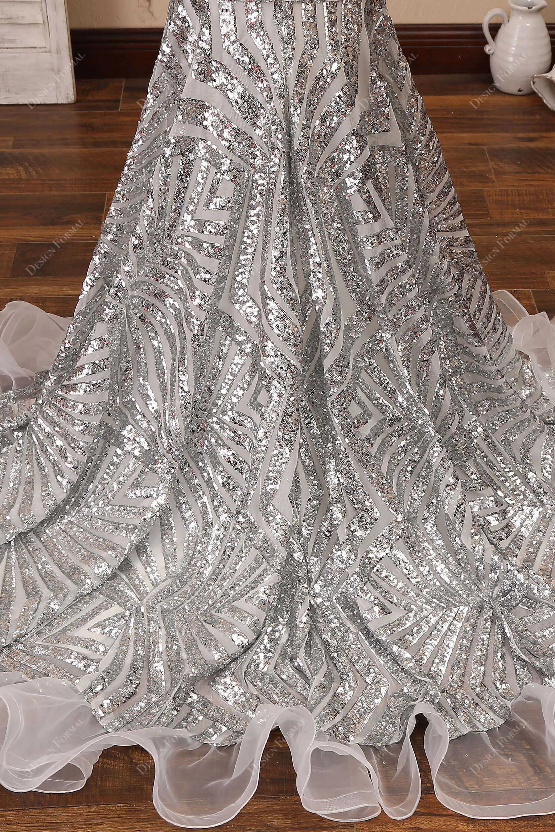 Silver Spider Web Sequin with Ruffled Trim Unique Mermaid Dress