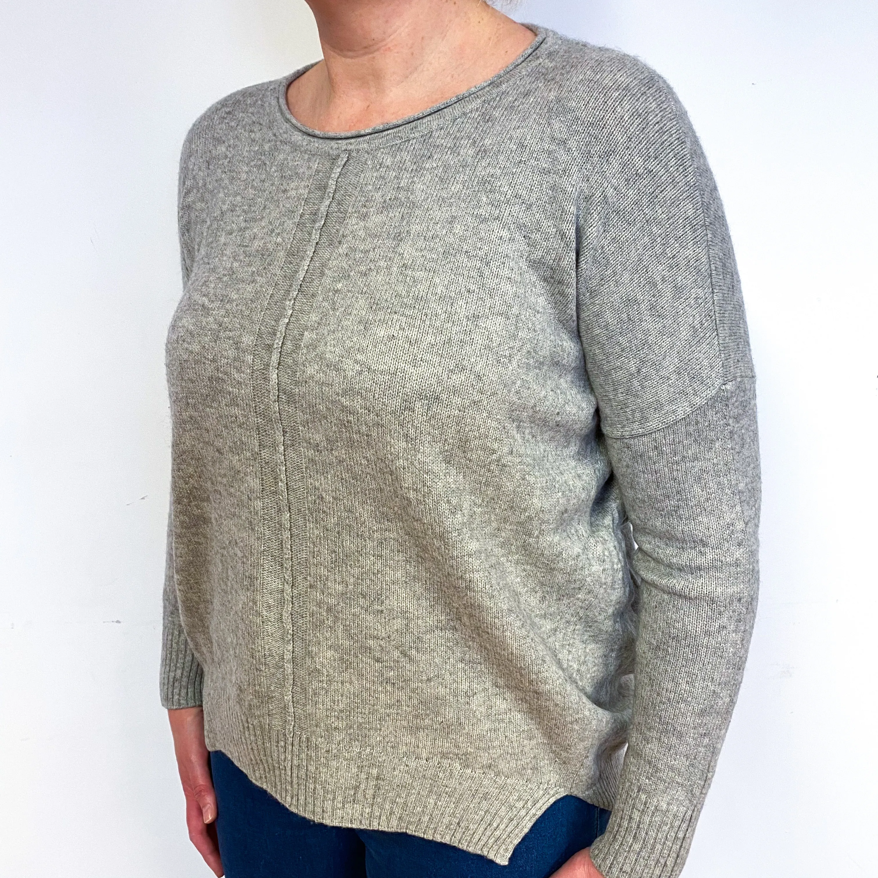 Slouchy Smoke Grey Cashmere Crew Neck Jumper Large