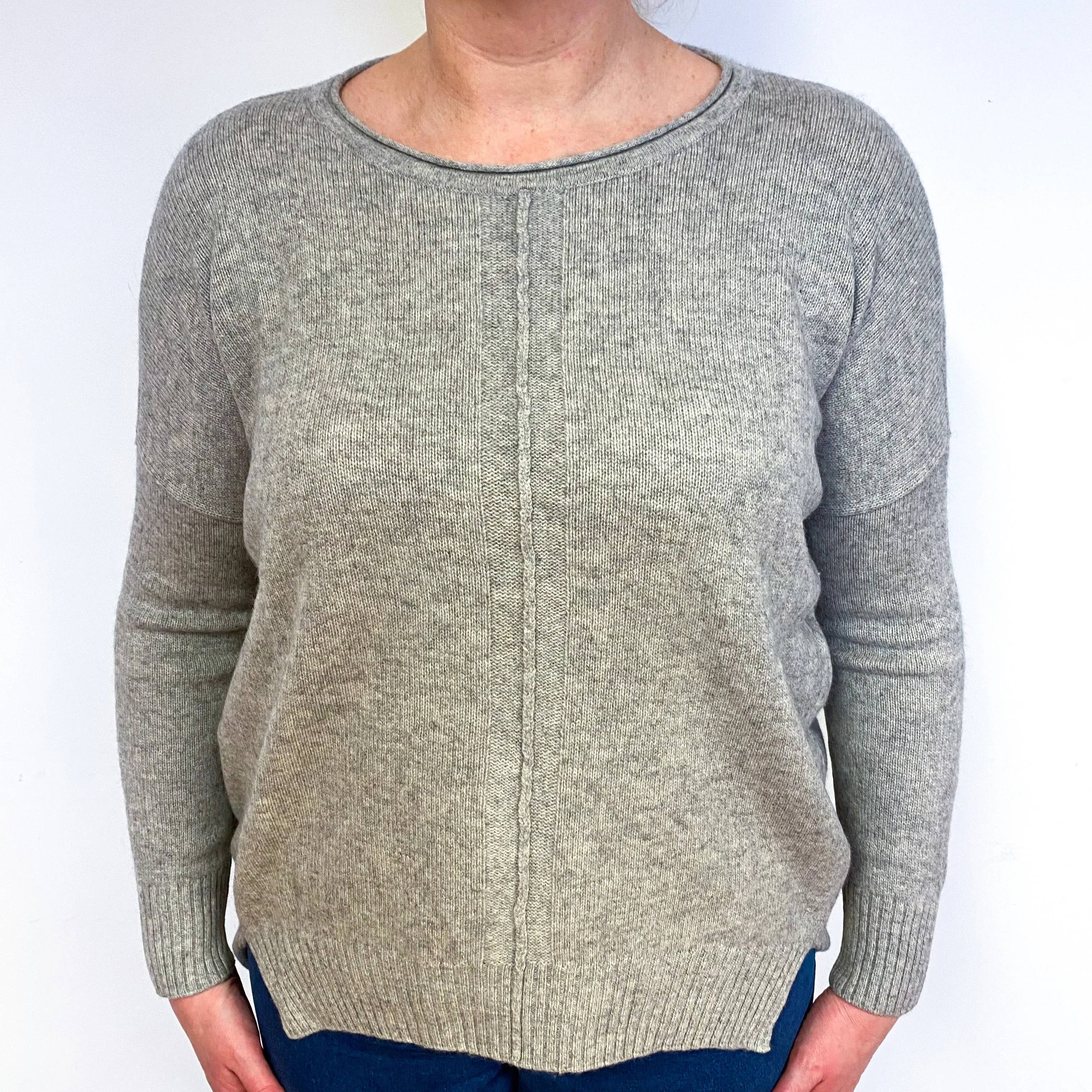 Slouchy Smoke Grey Cashmere Crew Neck Jumper Large