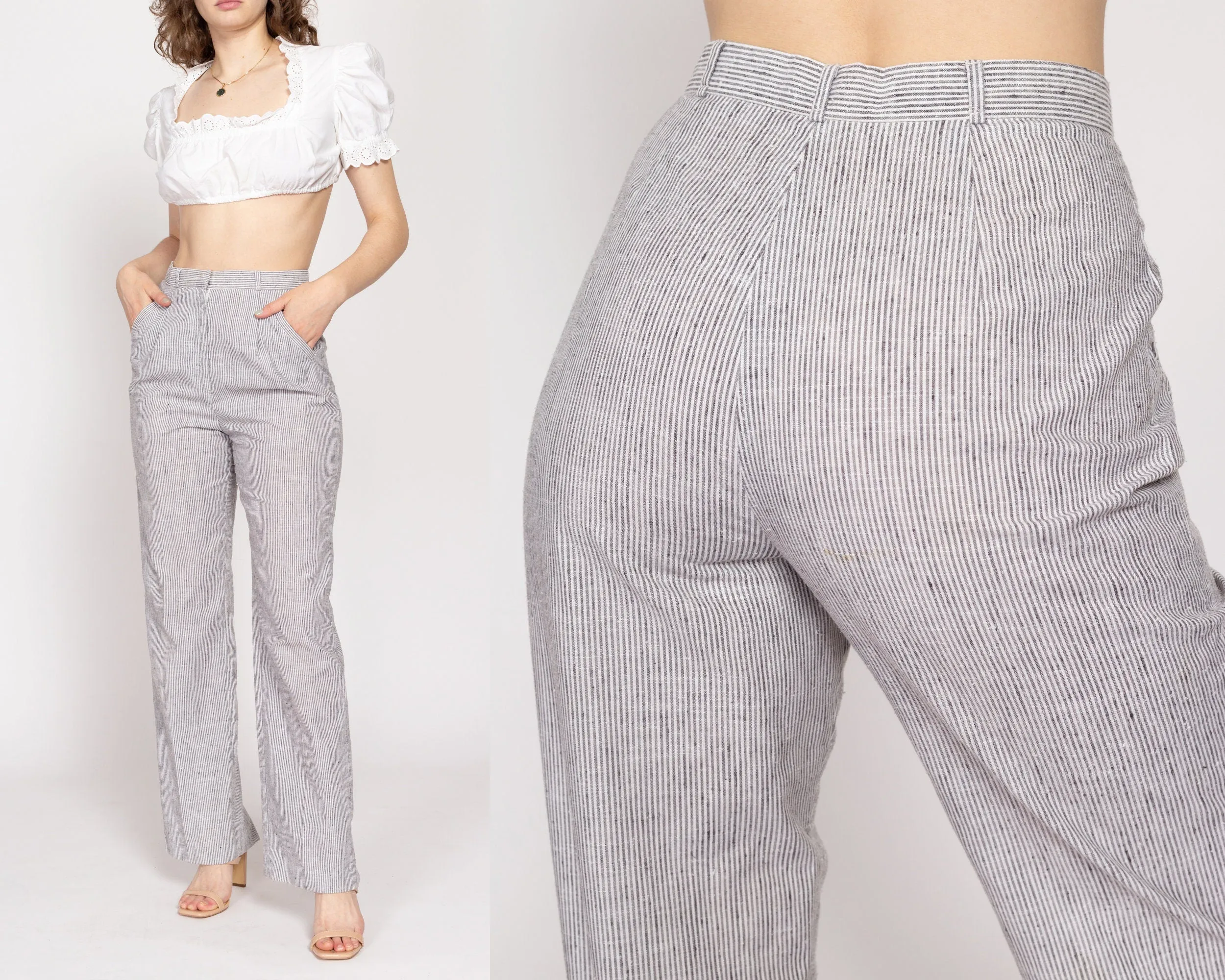 Small 70s Grey & White Pinstriped Pants 27"