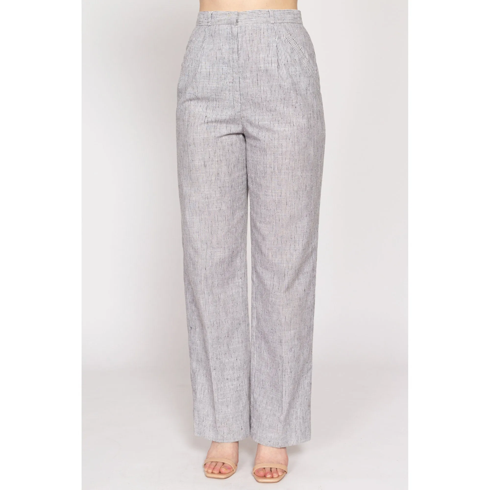 Small 70s Grey & White Pinstriped Pants 27"