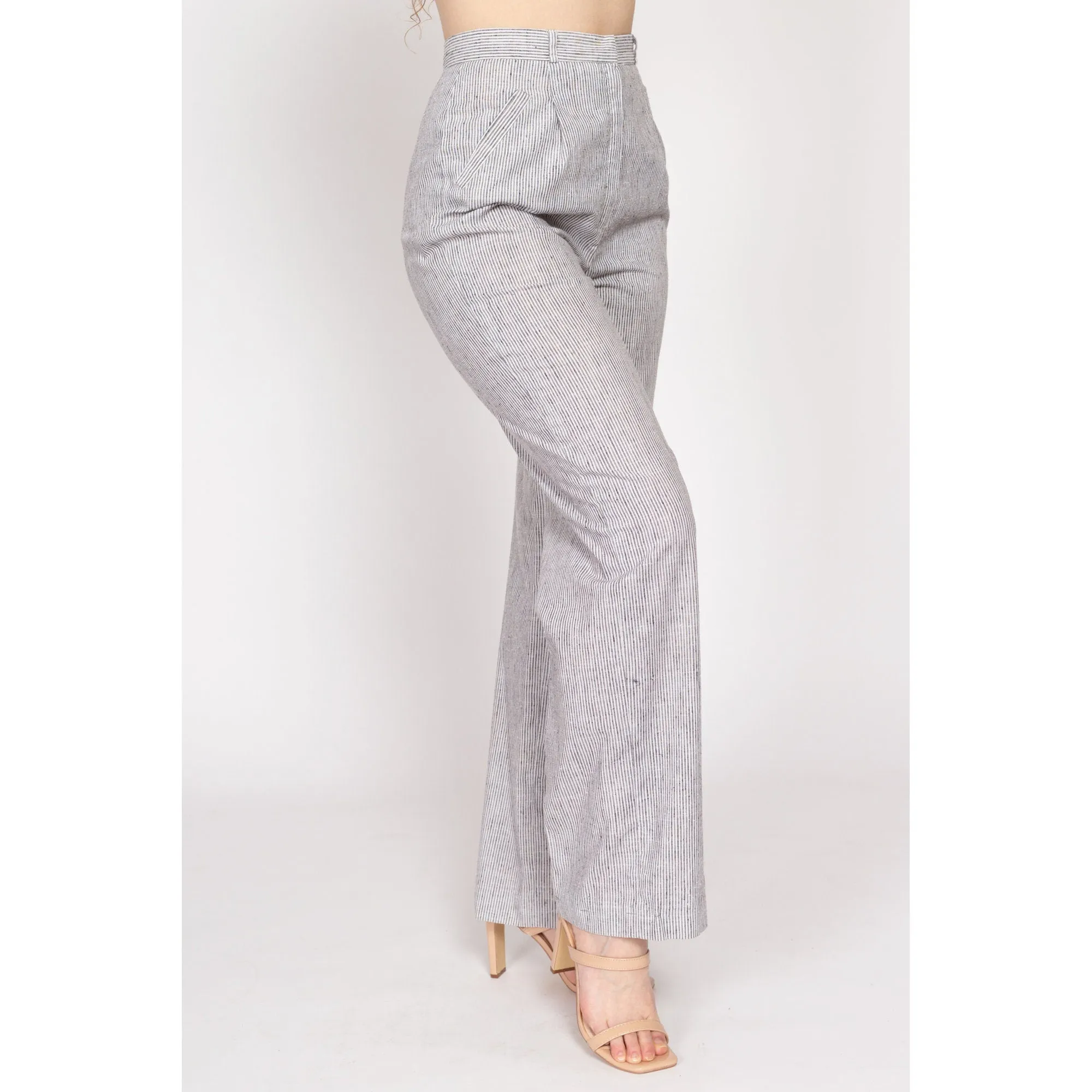Small 70s Grey & White Pinstriped Pants 27"