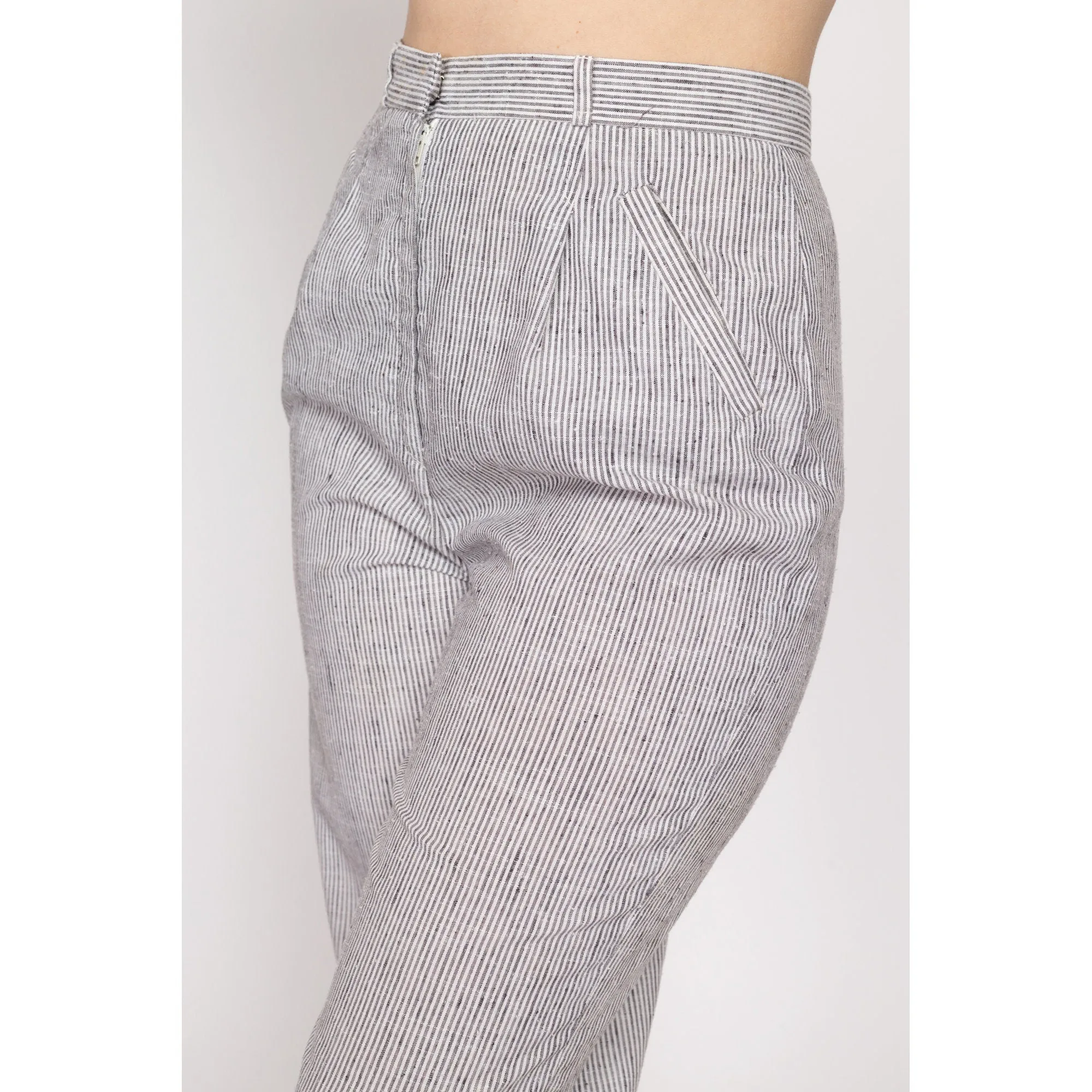 Small 70s Grey & White Pinstriped Pants 27"