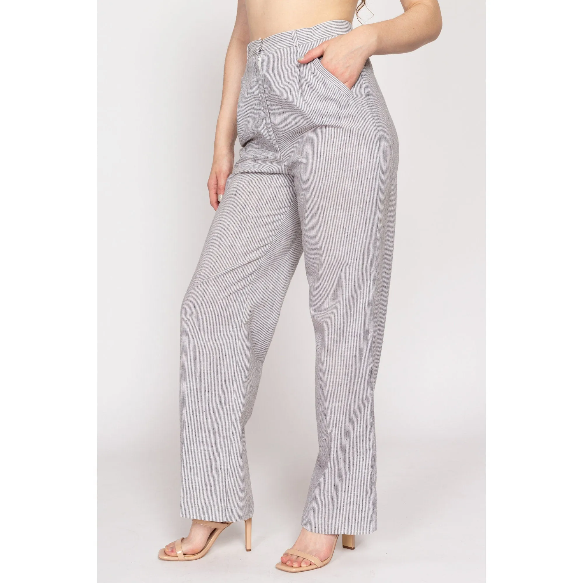 Small 70s Grey & White Pinstriped Pants 27"