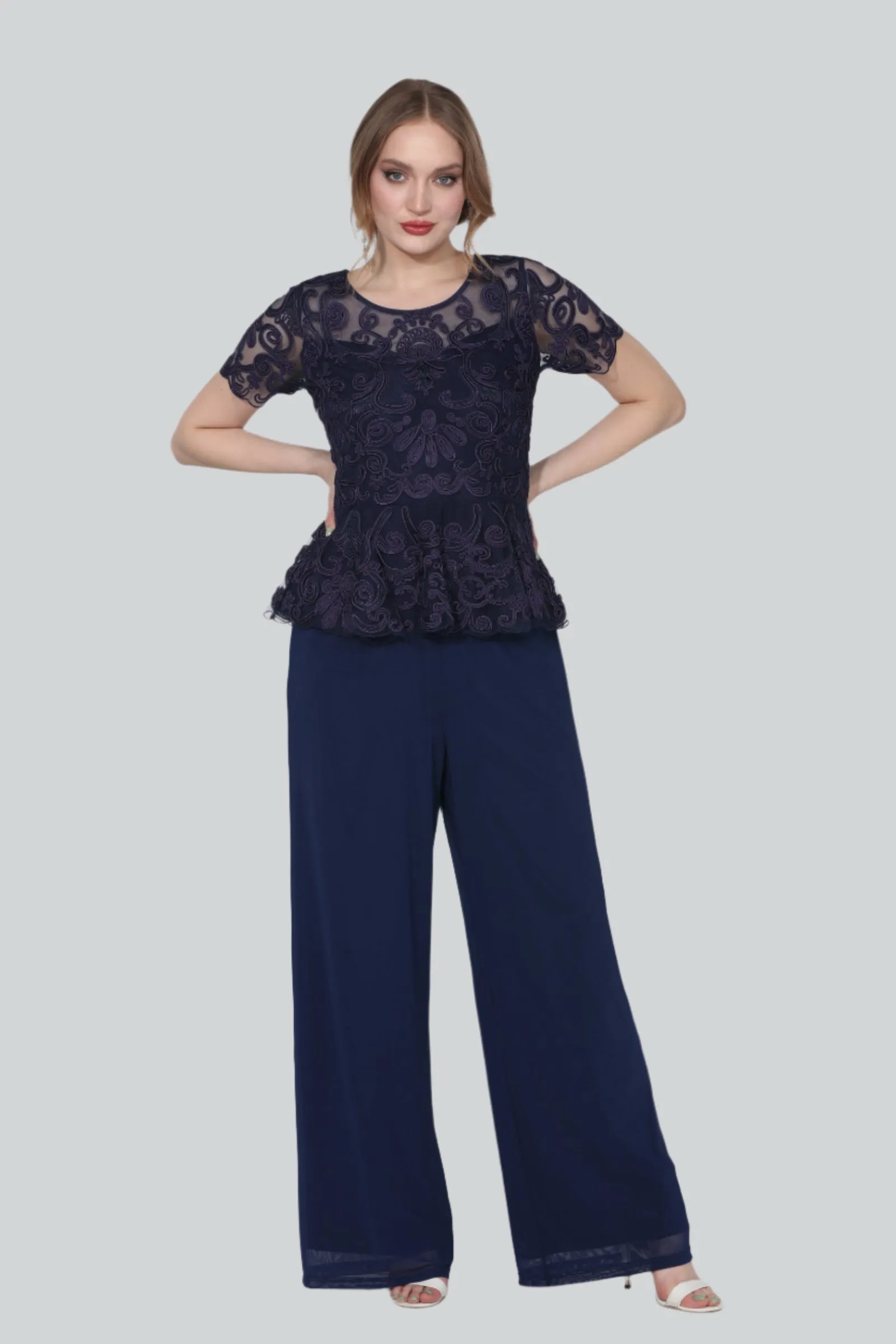 Soulmates 1902 Peplum Short Sleeve Top with Special Occasion Pants Set