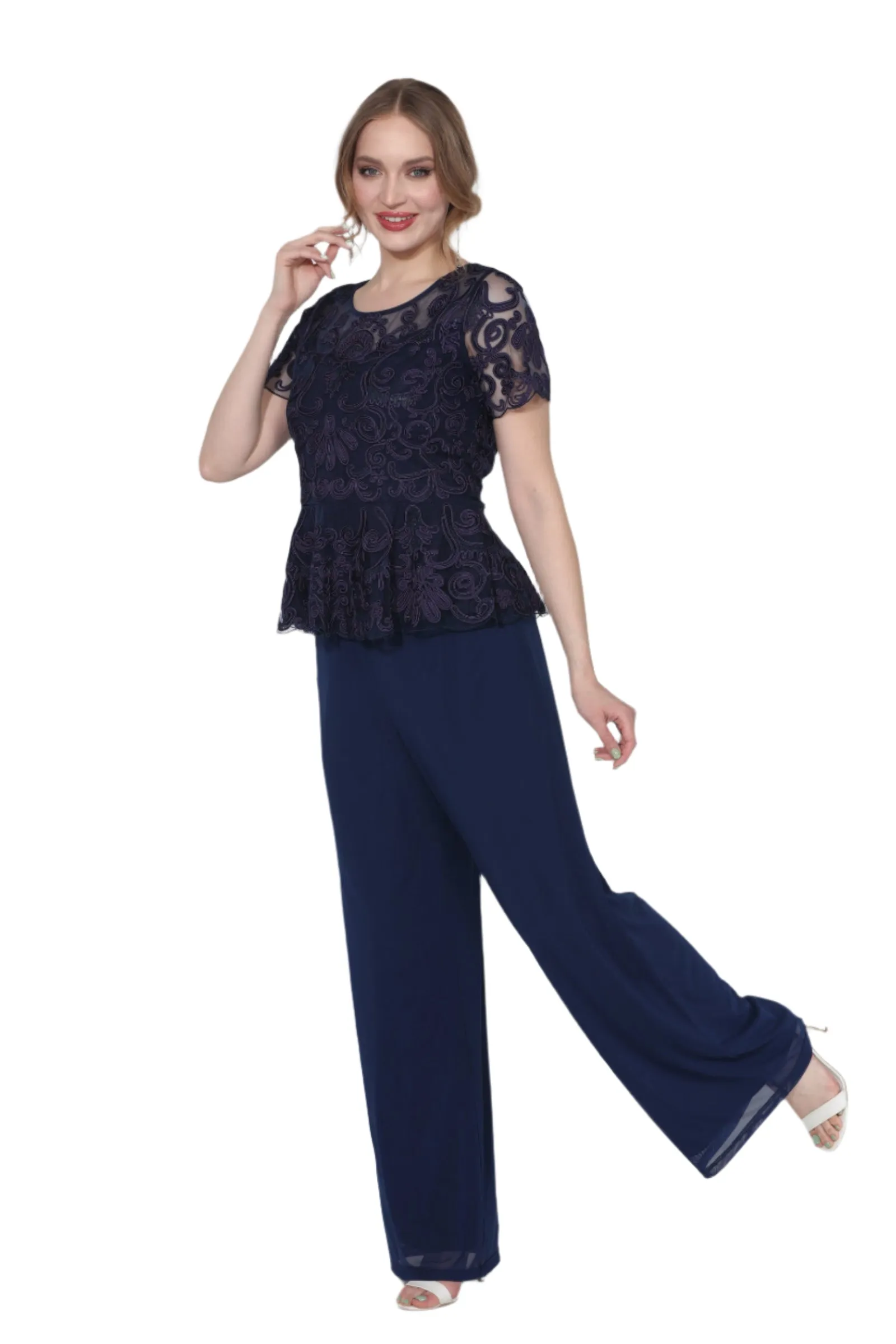 Soulmates 1902 Peplum Short Sleeve Top with Special Occasion Pants Set