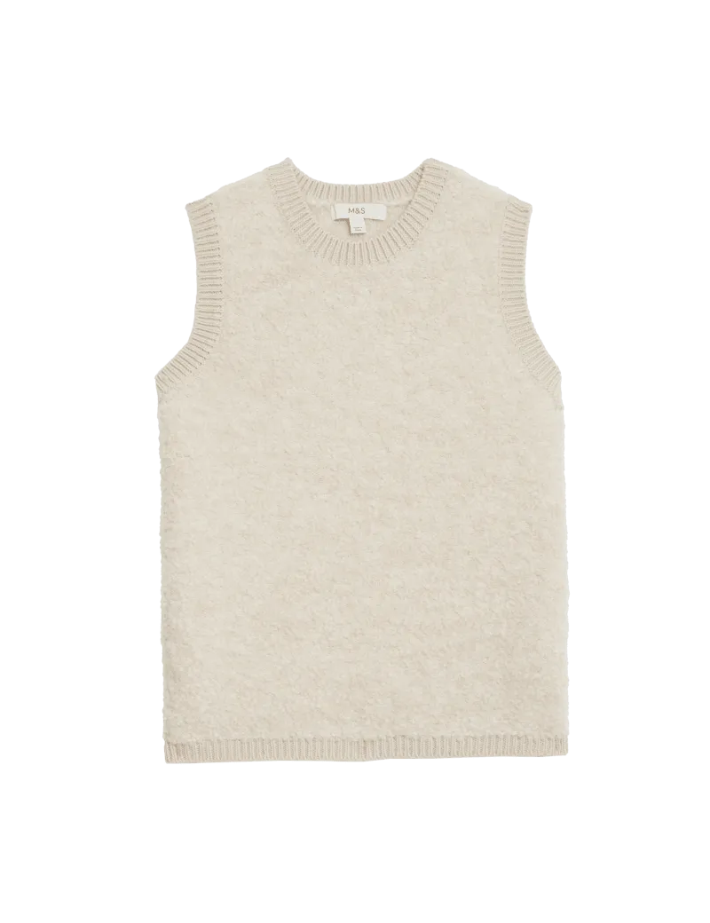Textured Crew Neck Knitted Vest