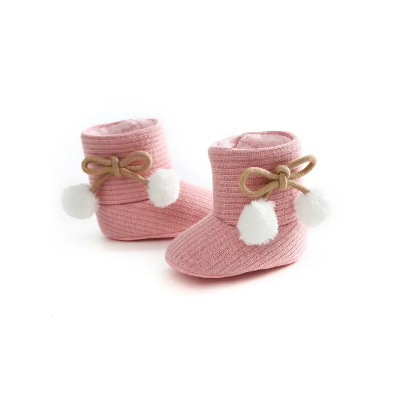 Winter Pom-trim Baby Girl Fur Boots