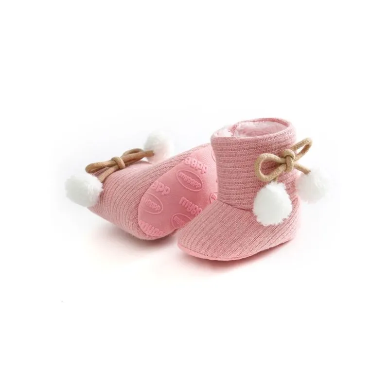 Winter Pom-trim Baby Girl Fur Boots